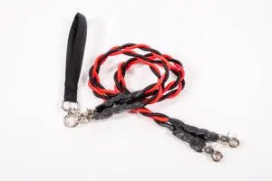 A Medium Double Bungee Leash in Red and Black