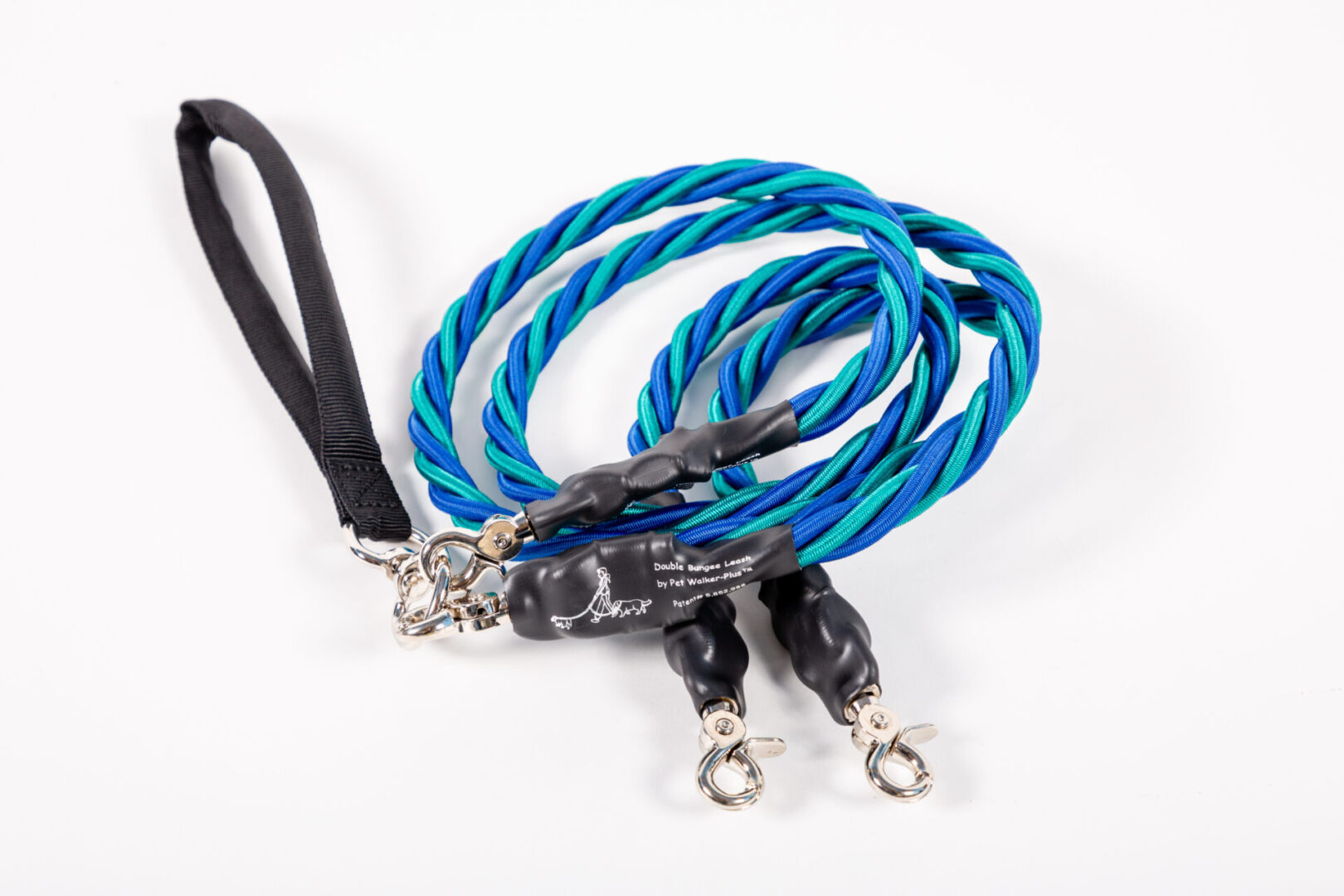 A Double Bungee Leash in Teal and Blue